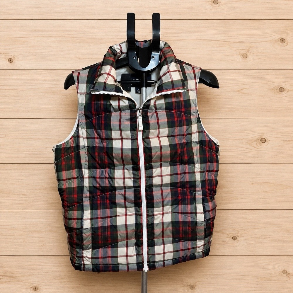 Land's End Quilted Wanderweight Packable Down Vest Sz M Tartan Plaid [Z]